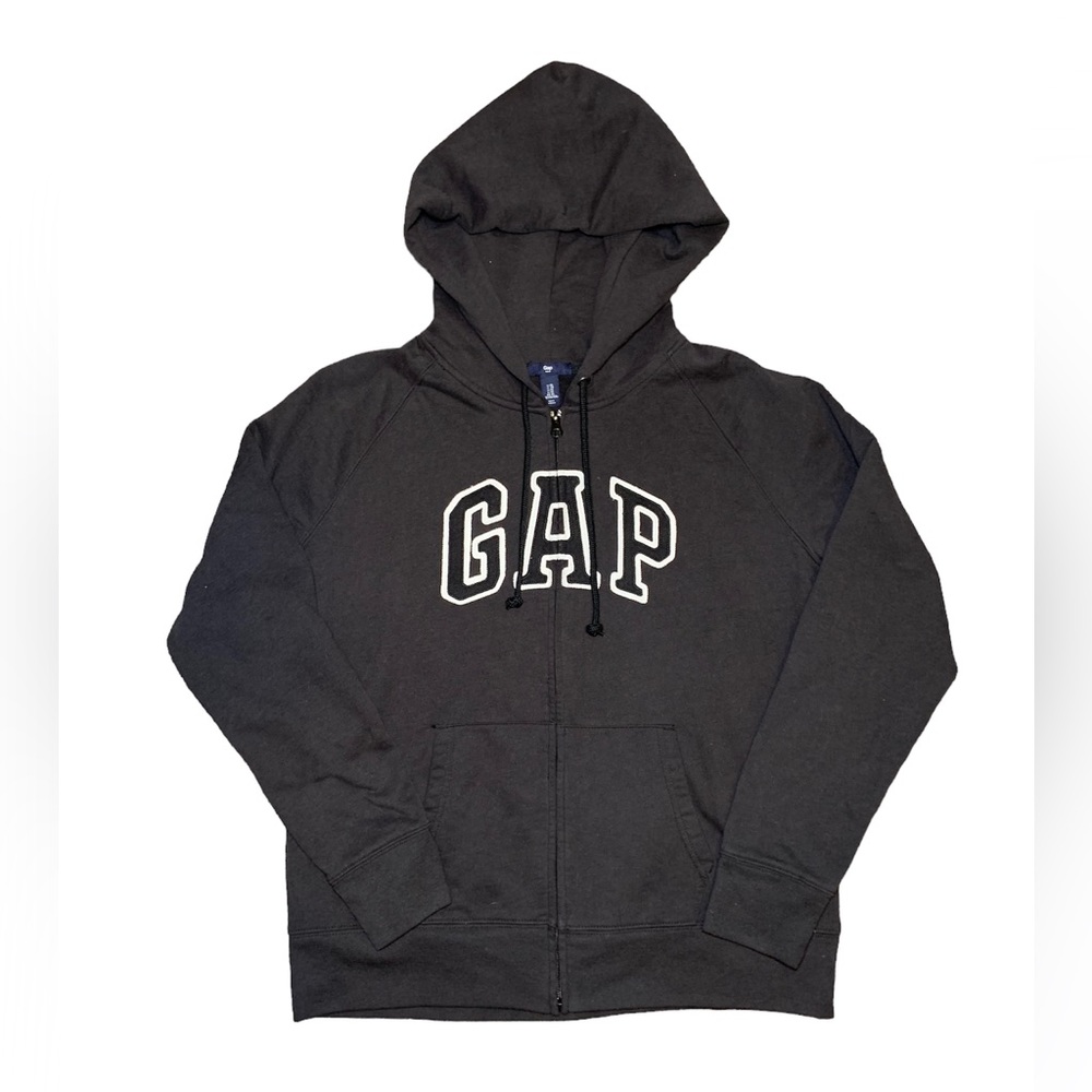 Black GAP Spellout zip-up jacket.